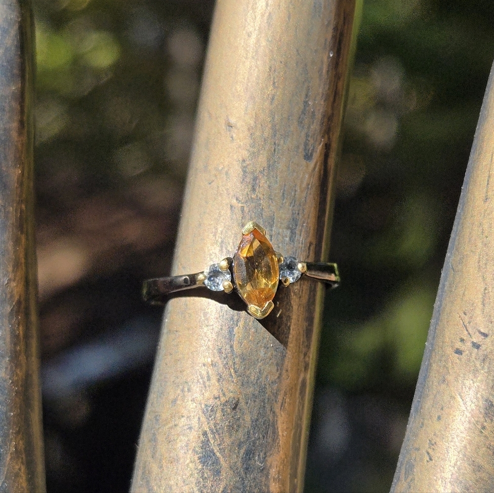 Citrine 3k & Topaz Natural Gemstone Sterling Rhodium & Gold Ring Sz6.5 - Picture 7 of 9
